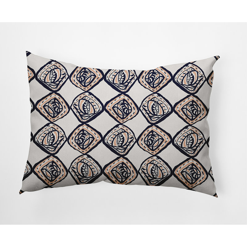 Outdoor Rectangular Pillow Cover & Insert, Navy Blue/Orange, Geometric 1