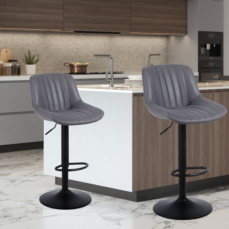 Moneika Height Adjustable Swivel Bar Stool & Counter Stool, Dark Grey, 2