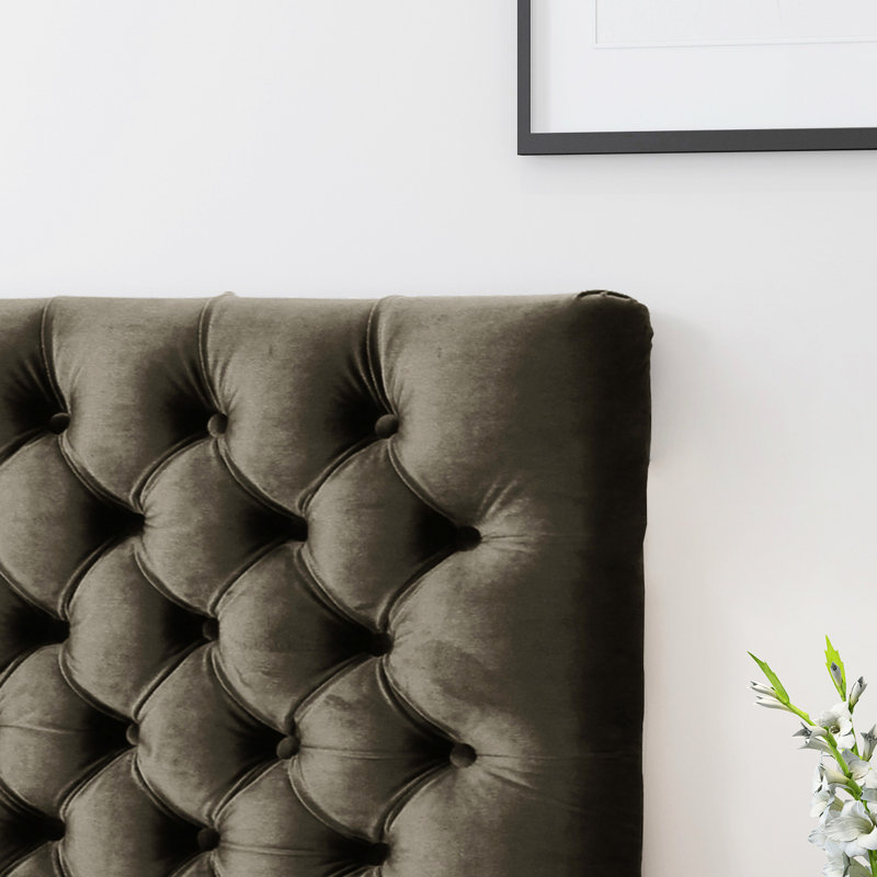 Tête de lit entièrement rembourrée en velours gris pour chambre à coucher, réglable et élégante avec un design rectangulaire, ajoutant une touche de classe