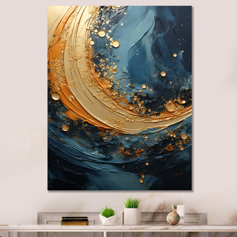 Impression sur toile Golden Sapphire Surge - Abstract Spirals, H 40 po x l 30 po x P 1,5 po, Toile tendue