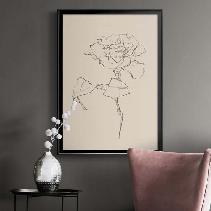 Floral Contour Study I - Toile encadrée de qualité supérieure - prête à être accrochée, Cadre noir