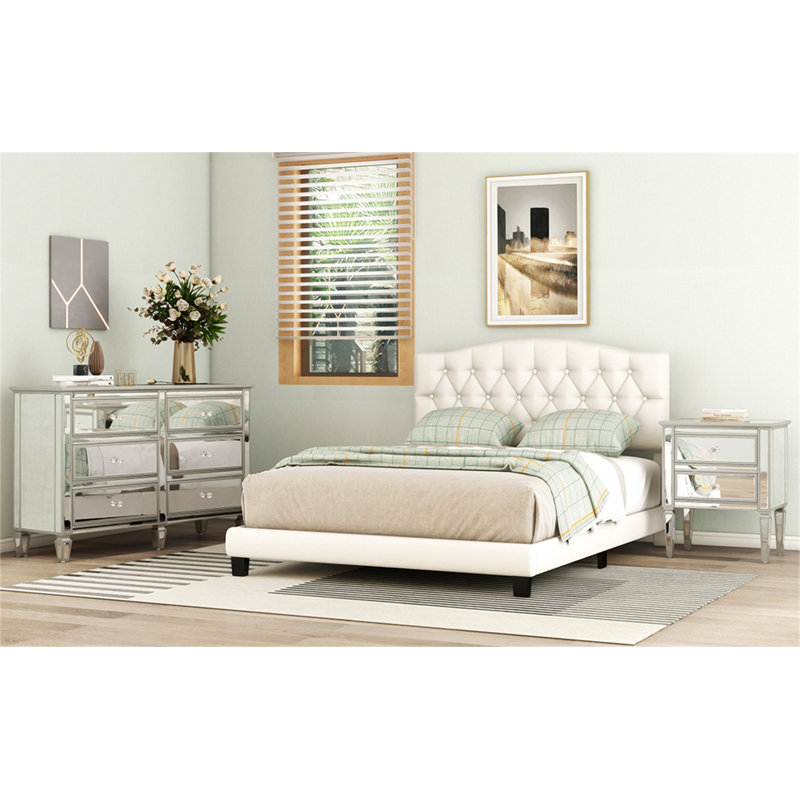 Lusia Upholstered Platform Bed,Bed Frame, King