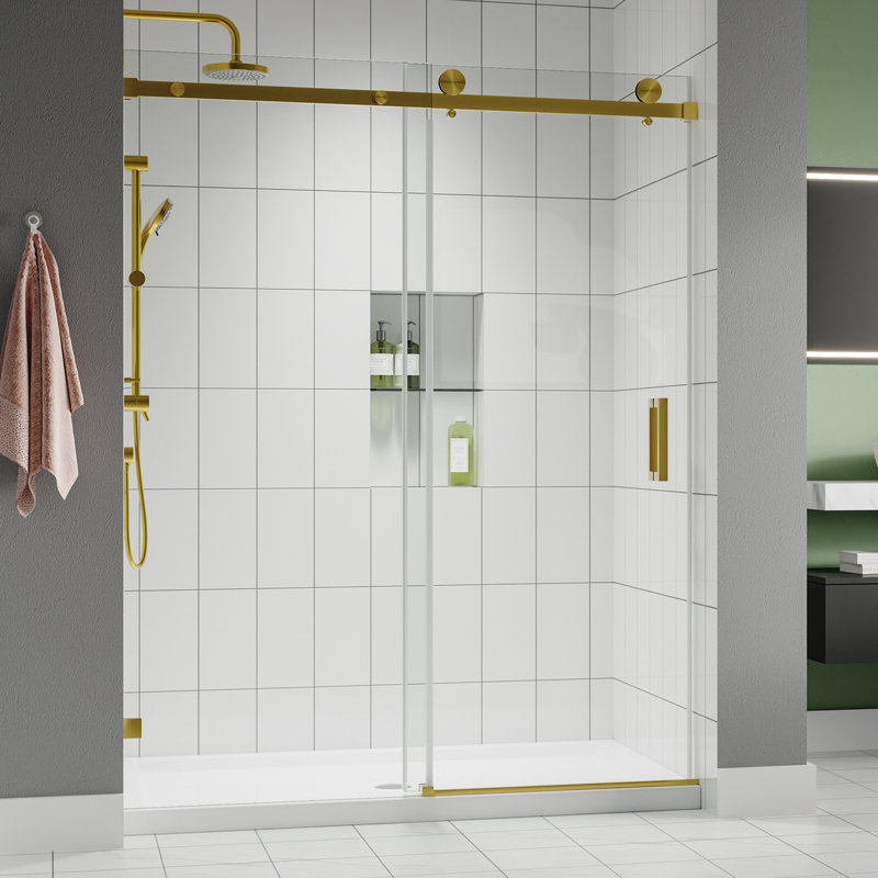 Serenity 56"-60''W x 66'' H Single Sliding Frameless Shower Tub Door in Brushed Gold with 3/8" Clear Glass, Gold