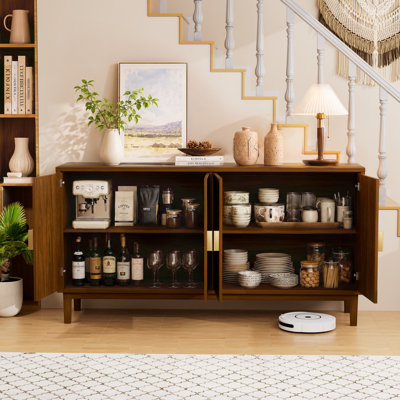 63" Vintage-Style Freestanding Double Door Sideboard with Carved Doors and Adjustable Shelf