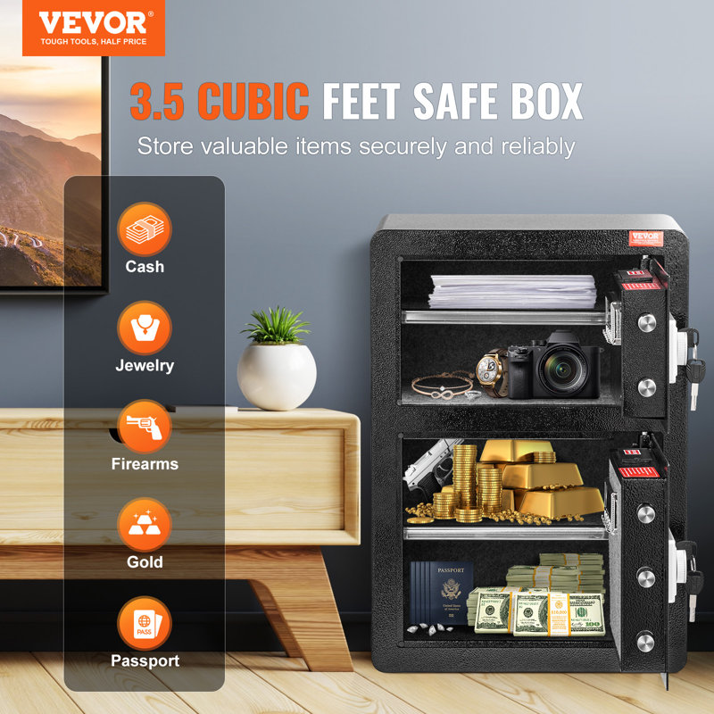 Black Alloy Steel Double Door Safe Box with Key Lock and Password