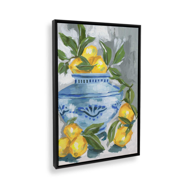 «Indigo & Lemon I» par Melissa Wang, reproduction d'art, H 48 po x l 36 po, Noir