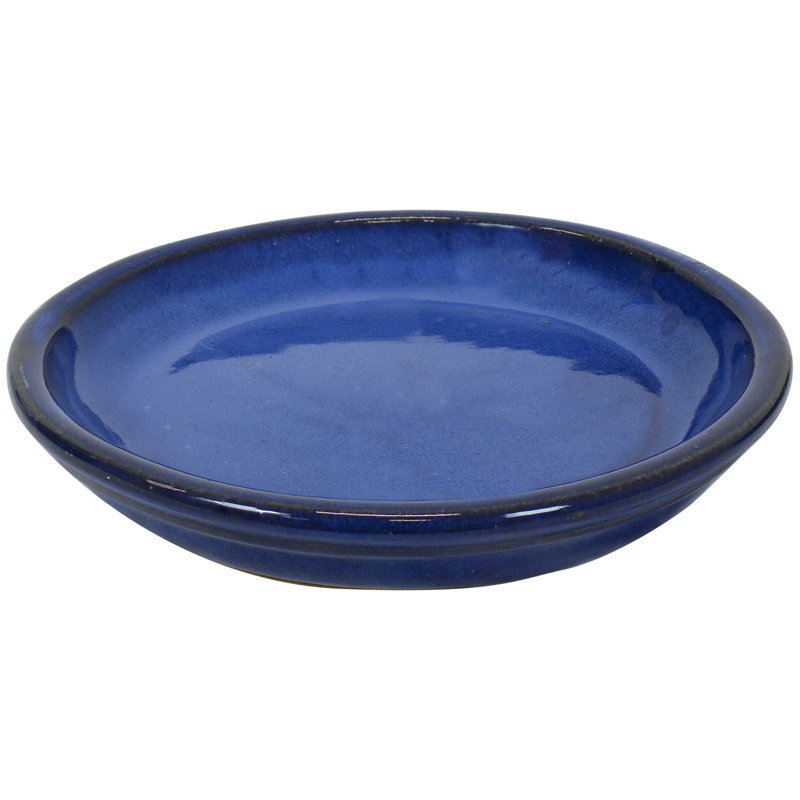 Ensemble de 2 pots à fleurs ronds en céramique émaillée - convient aux jardinières de 7 po - Bleu, bleu
