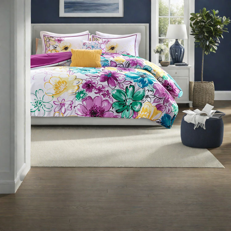 Ensembles de literie floraux revigorants, microfibre de polyester, style chambre à coucher moderne