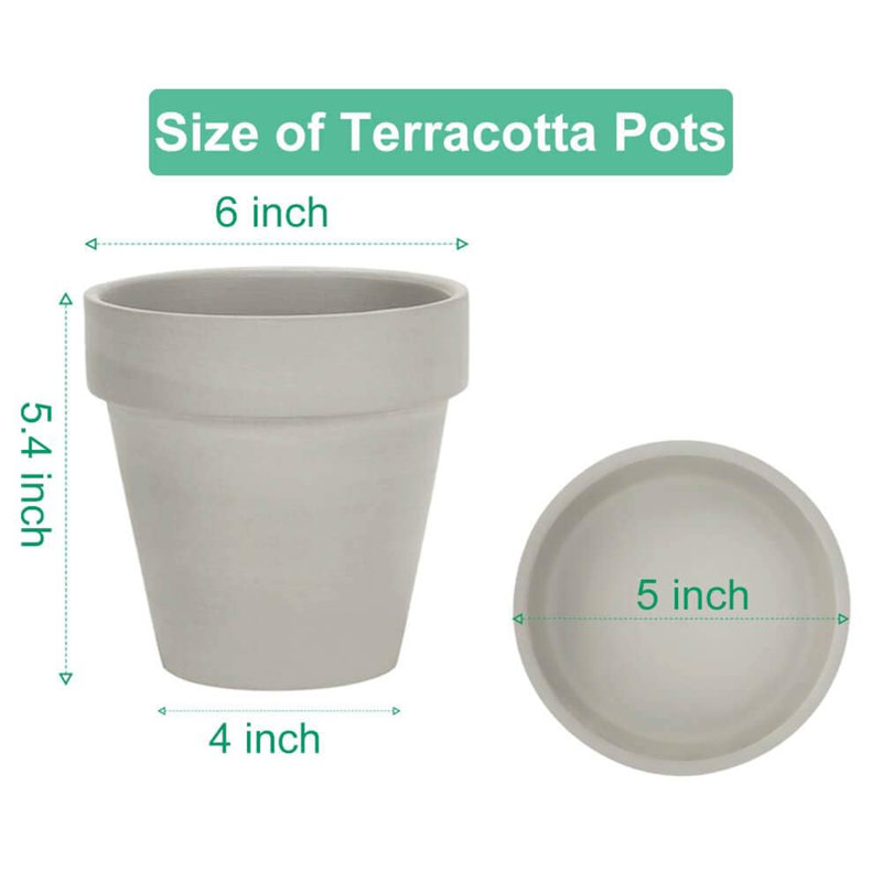 6 Inch Terracotta and Clay Pots for Plant with Saucer, Gray