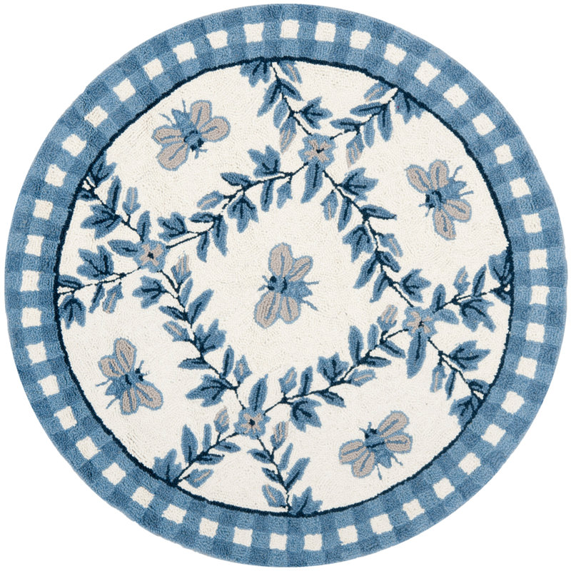 Kinchen Hand Hooked Wool Floral Rug, Round 3'