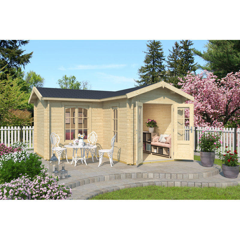 Lasita Portsmouth 13.5 x 13.5 Ft. Premium Log Cabin With Tempered Double Glazing (44mm), Natural