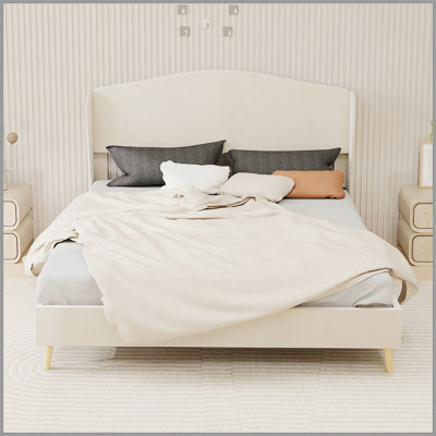 Velvet upholstered bed - enhances the master bedroom with a luxurious and peaceful focus. The sturdy structure ensures peaceful sleep, blending luxury