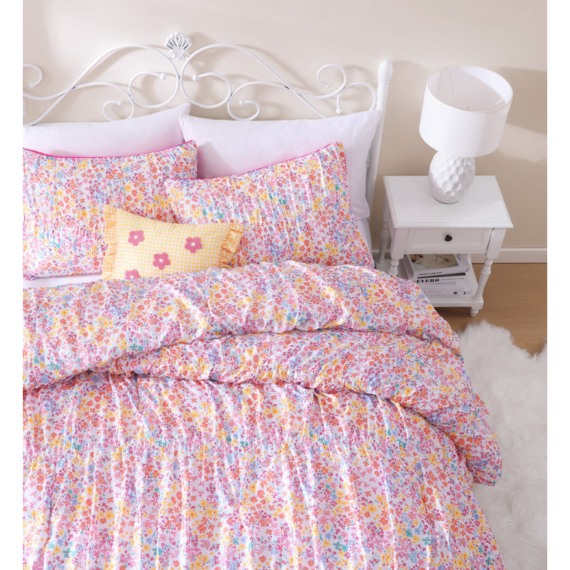 Garden Posies Pink Embellished Soft Microfiber Comforter Set