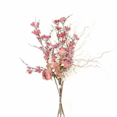 36" Artificial Frosted Flower Clusters Peony Floral Arrangement For Vase Filler, Farmhouse Twigs Long Stem For Christmas Day Wedding Party Home Office Table Centerpiece Shelf Decorations