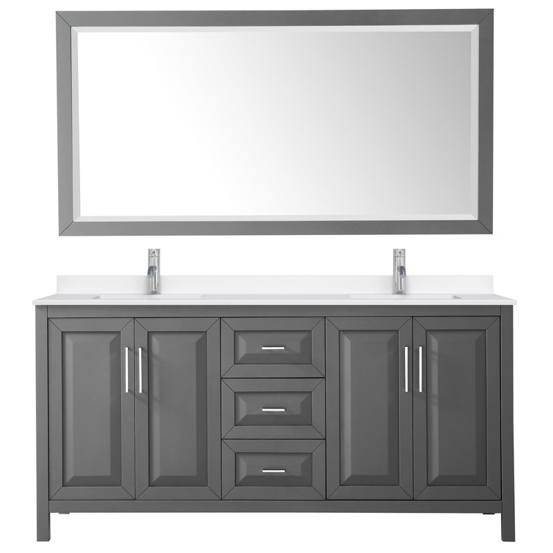 Daria 72 in. with Mirror Vanity, Giotto Quartz, Gray, Polished Chrome