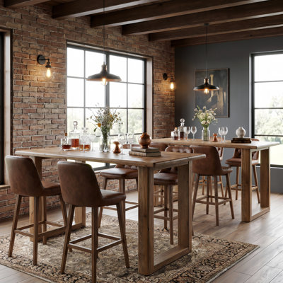 63" Counter Height Solid Wood Bar Table, Modern Farmhouse Rectangular Pub Table with U-Shaped Legs, Rustic Kitchen Island Table for Home Bar & Dining Room