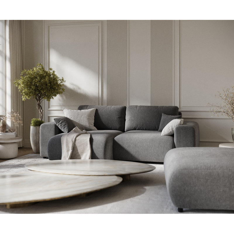 Corner Sofa with square arms, Grey Chenille