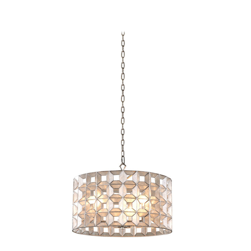 Oxidized Silver Leaf 3-Light Drum Chandelier