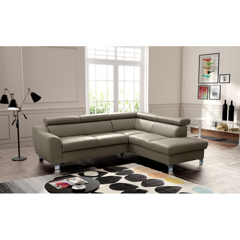 Italian Leather Sleeper Sectional with Pull Out Bed & Storage & Adjustable Headrests from Europe Pewamo, Right Hand Facing