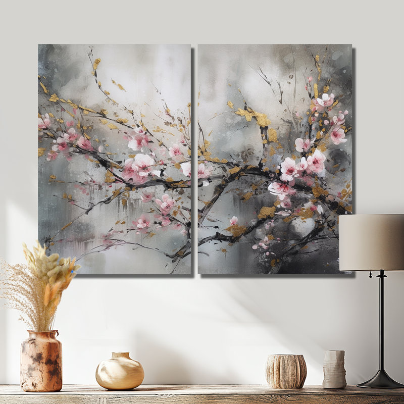 Forêt d'orchidées roses - art mural moderne 2 panneaux, 36'' H x 48'' W, Wrapped Canvas, Does Not Apply