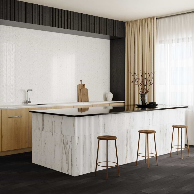 Stonework Alaska White 12x24 Marble Tile, Peak 3D Satin