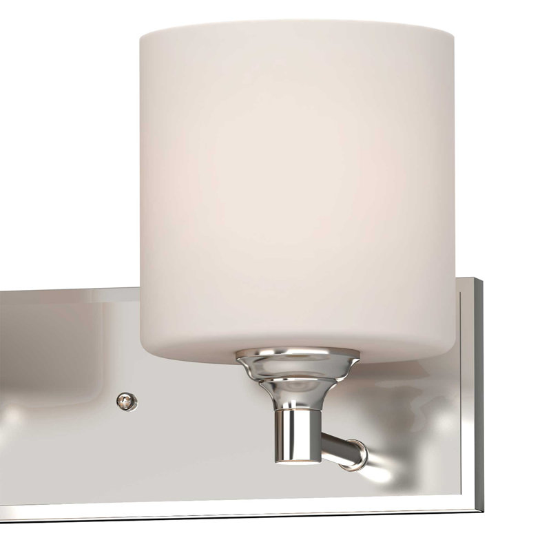 Luminaire pour salle de bain ou barre de meuble-lavabo d'intérieur en nickel brossé 3 lumières Milena avec abat-jour cylindrique en verre gravé blanc
