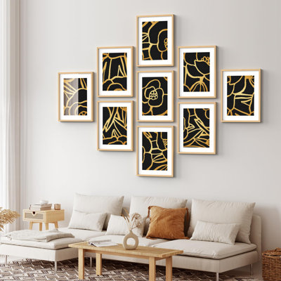 Art mural encadré, ensemble de galerie, impression de fleurs, art botanique, désert numérique moderne, contemporain, fantaisiste foncé pour chambre à coucher, salon, bureau