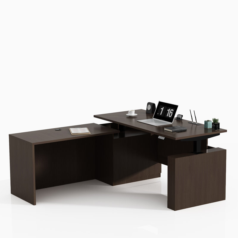 Adjustable Height L-Shaped Executive Desk, Espresso