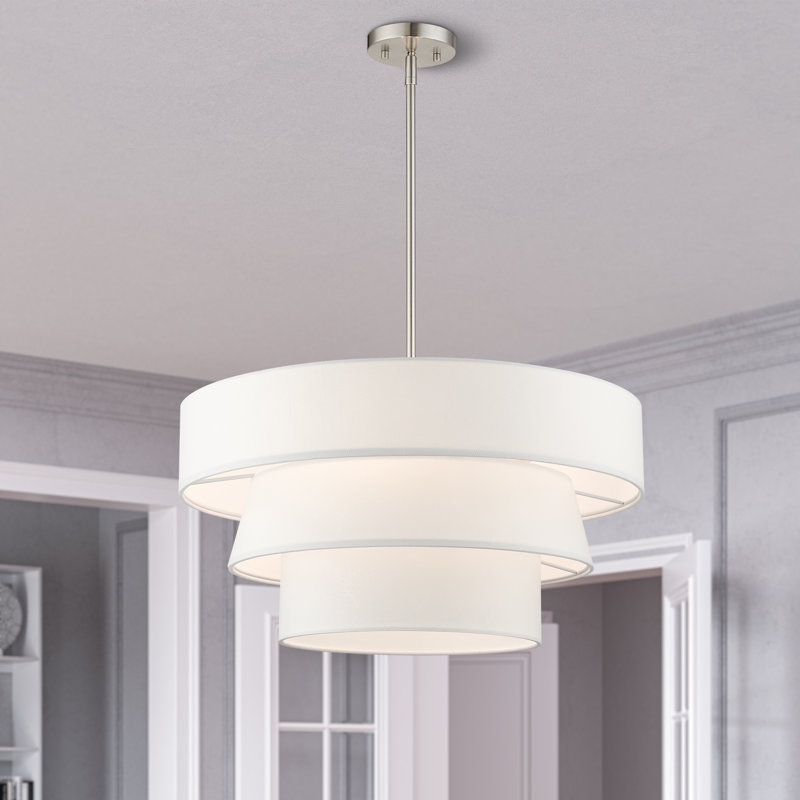 Lustre cylindrique à intensité variable 4 lumières Samire, Nickel brossé, Blanc