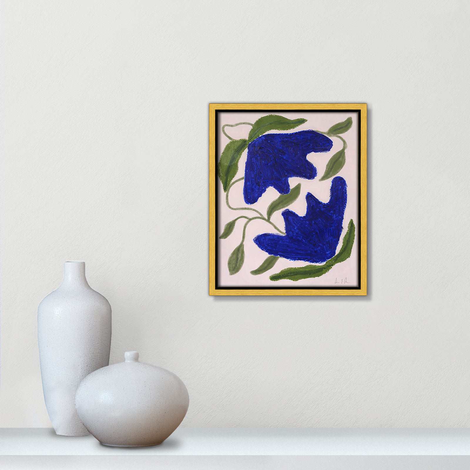 Blue Anemones No. 02 Print by Camilla Bergqvist, 11.5" H x 9.5" W, Gold