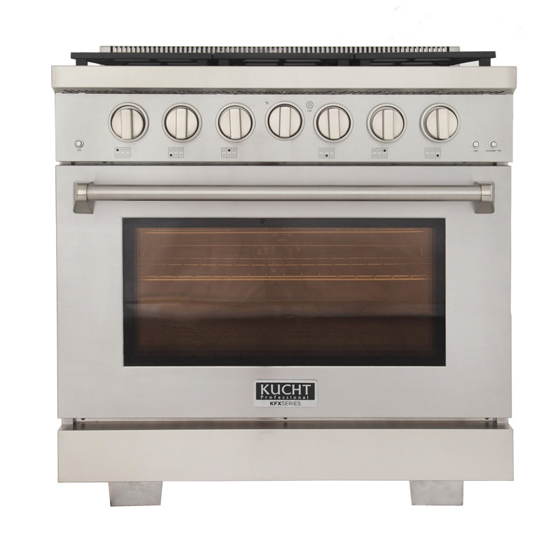 36 in. 5.2 cu. ft. Natural Gas Range and Convection Oven in Black with True Simmer Burners, Natural Gas, Silver