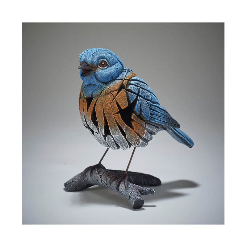 Azure and Ruby Resin Bluebird Sculpture for Indoor Decor