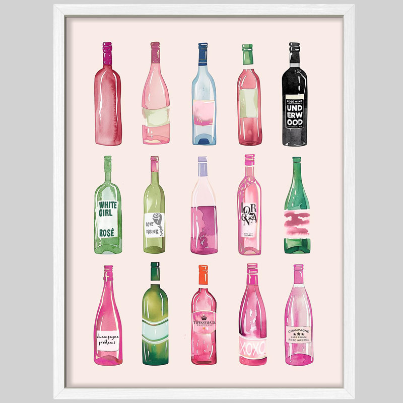 Bouteilles de vin colorées, boisson vibrante moderne, petit décor coloré, H 16 po x l 12 po, Blanc