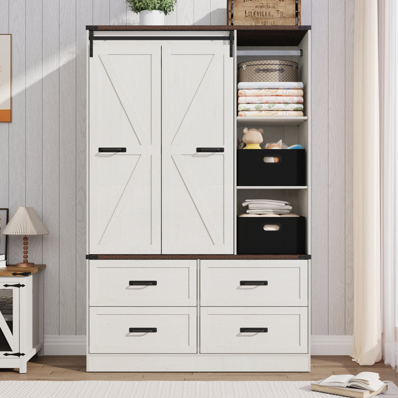 73.00''H Armoire Wardrobe With Sensor Light, Drawers, And Hanging Rod, White