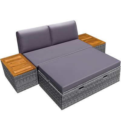 Pe Wicker Outdoor Patio Daybed With Storage And Acacia Wood Table by Ebern Designs