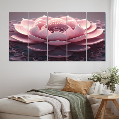 Fleur de lotus rose Tender Blossoming I - décoration murale lotus - 5 panneaux égaux