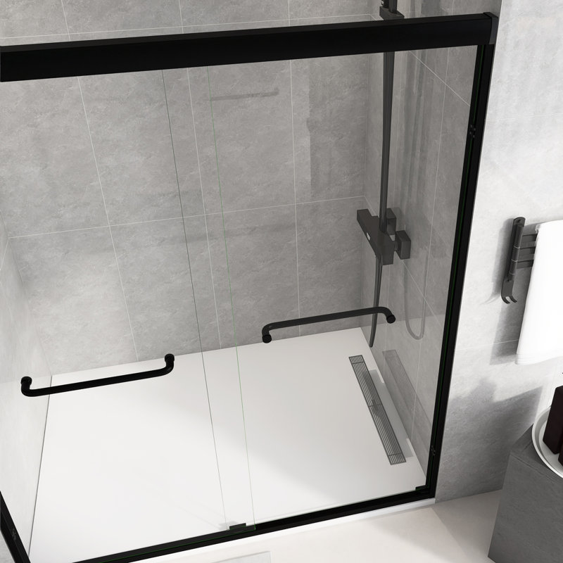 Porte de douche à cadre double coulissante noire l 56 à 60 po x H 72 po, Noir mat