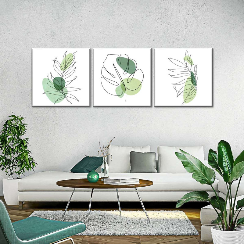 Feuilles de palmier minimalistes, reproduction sur toile, H 15 po x l 47 po x P 1,25 po