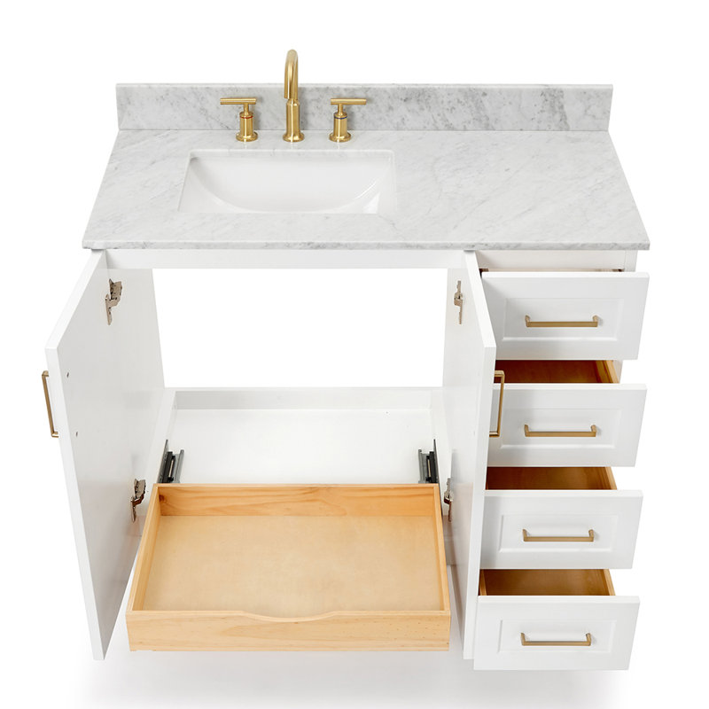 ARIEL TAYLOR 43 IN LEFT OFFSET SINGLE RECTANGLE SINK VANITY, White, Rectangle, Left 