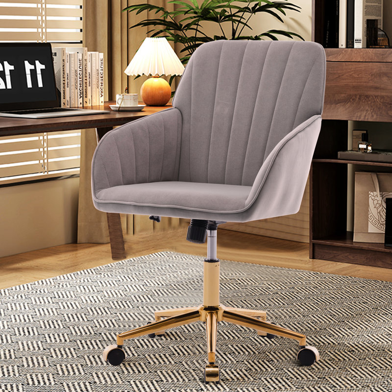 Fauteuil de bureau confortable en velours gris, ergonomique à velours ergonomique de luxe, avec tissu, Gris