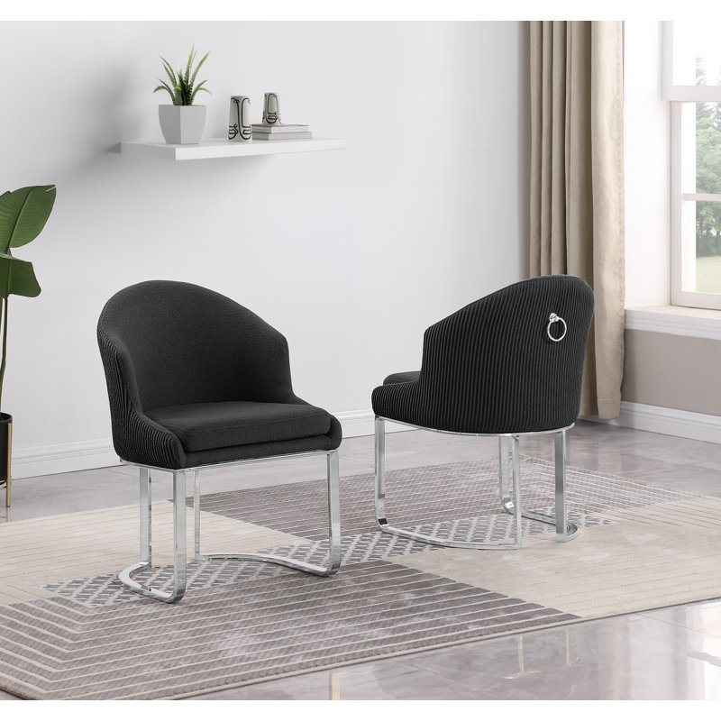 Chaises d'appoint plissées avec fourrure de peluche et anneau, Noir, Chrome