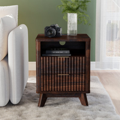 18" Nightstand With Charging Station & Faux Marble Top by George Oliver