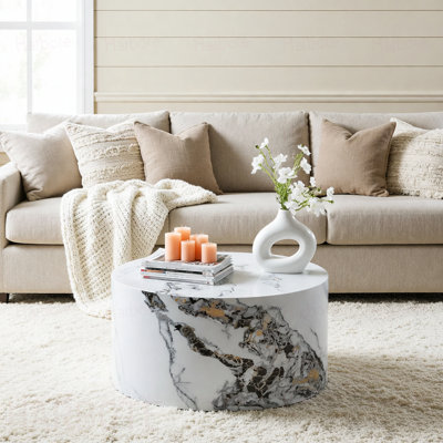 Table basse simple simple en marbre blanc MDF: 23,6 po de diamètre x 11,8 po de hauteur, minimaliste, parfaite pour le salon, les appartements et la maison. Pas besoin d'assemblage.