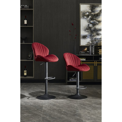 Tabourets de bar rouges à hauteur de comptoir de 2 - Chaises réglables avec et repose-pieds pour pub de cuisine, siège en tissu, base en métal, mousse à haute résilience avec repose-pieds de dossier de pub, rembourrage, rembourrage