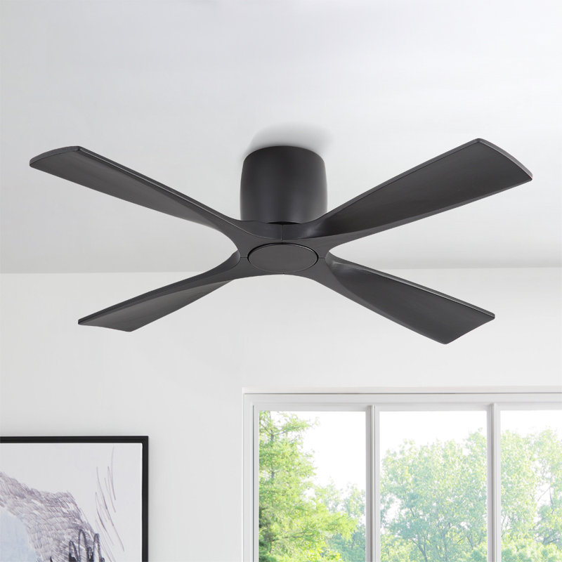 Ventilateur de plafond encastré 48 po avec pales en bois massif avec télécommande, noir et noyer, Noir, Brun, 48" Wide