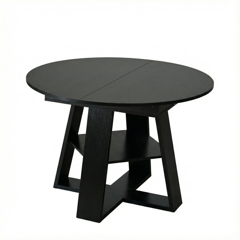 43.3In-59In Extendable Round Dining Table For 4-8,Modern Kitchen Oval Dining Table With Removable Leaves Space Saving,Wood Base With Storage Shelf For Kitchen Living Room (Black)