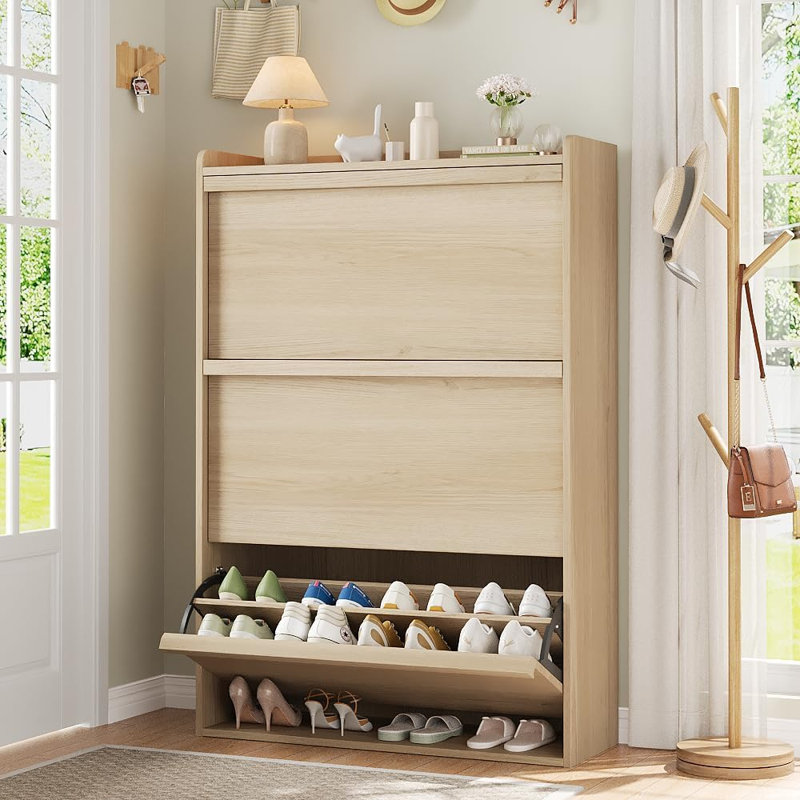 Flip Down Shoe Storage, Natural Wood