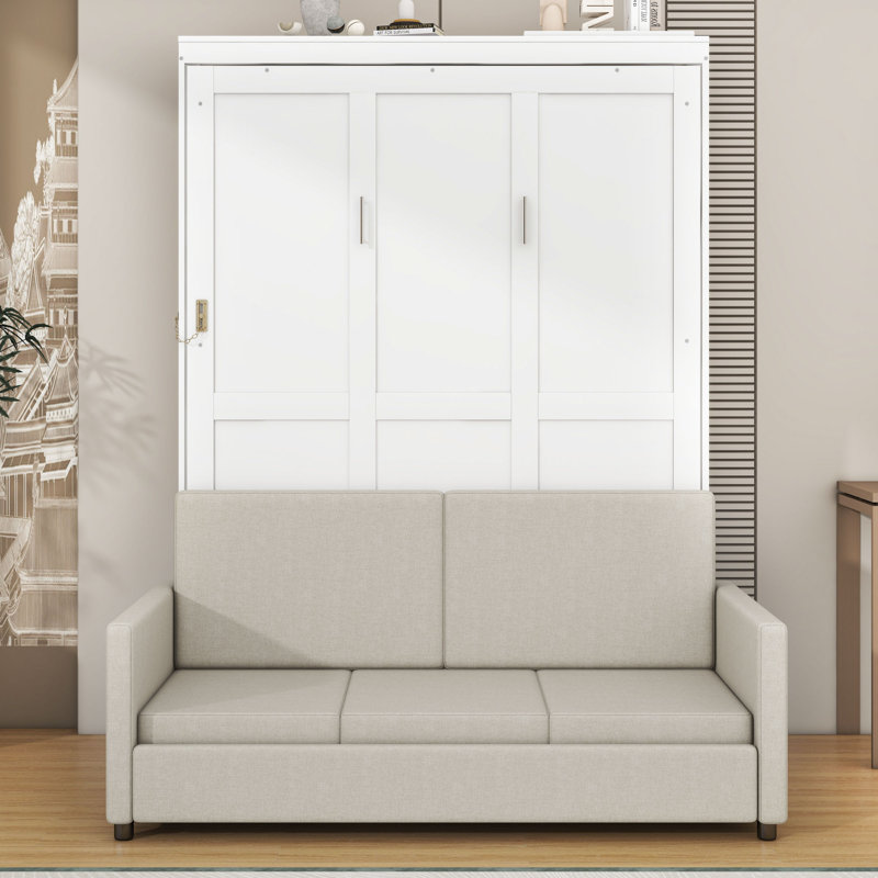 Lit escamotable double avec canapé Artemiy, Blanc