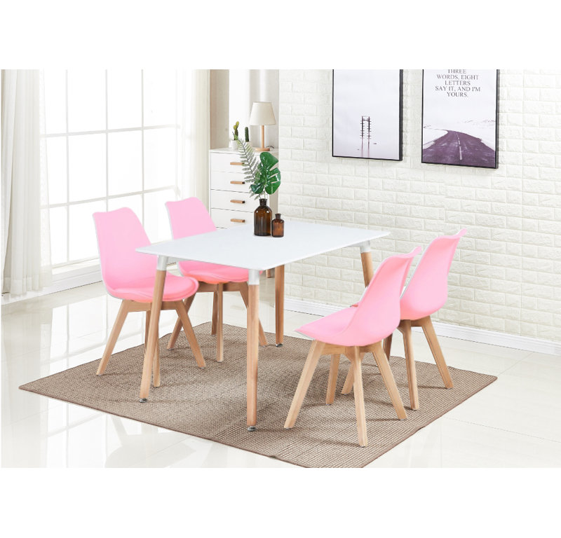 Zane 4 Person Modern Dining Table Set, White, Pink