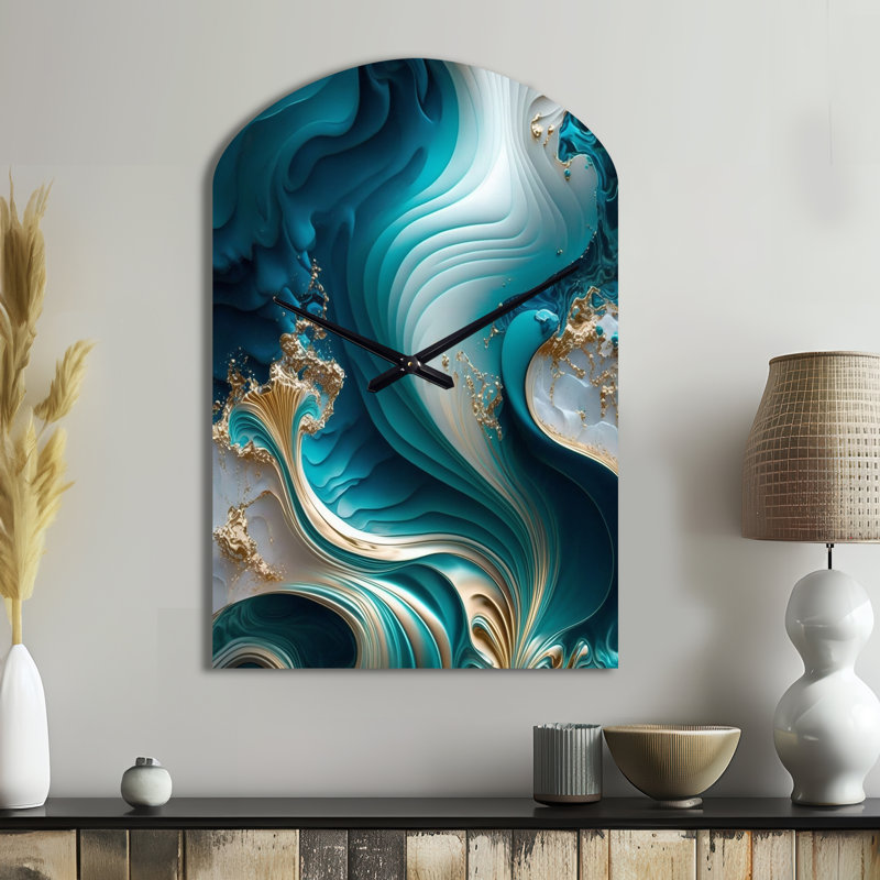 Horloge murale abstraite géométrique turquoise III - horloge murale asymétrique en métal, Moyenne